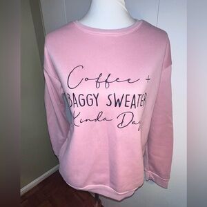 SHEIN Pink Crewneck Sweatshirt with Black Script